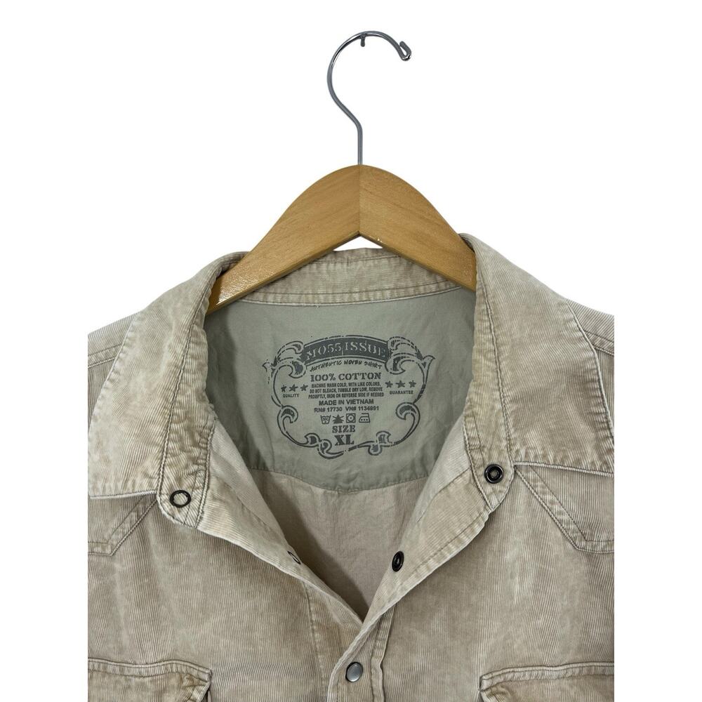 Corduroy Western Pearl Snap Button Up Shirt Beige Long Sleeve Mens XL Ivory - Picture 3 of 8